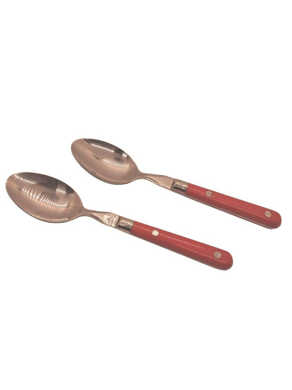 Vintage Stainless Steel 2 Table Spoons With Red Handles Made In Korea